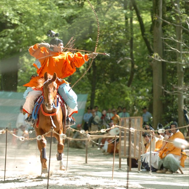 【日帰り 京都】～間近で見る勇壮な伝統神事、日本三大カキツバタを観賞～ 観覧席で見物 下鴨神社の「流鏑馬（やぶさめ）」と大田神社のカキツバタ